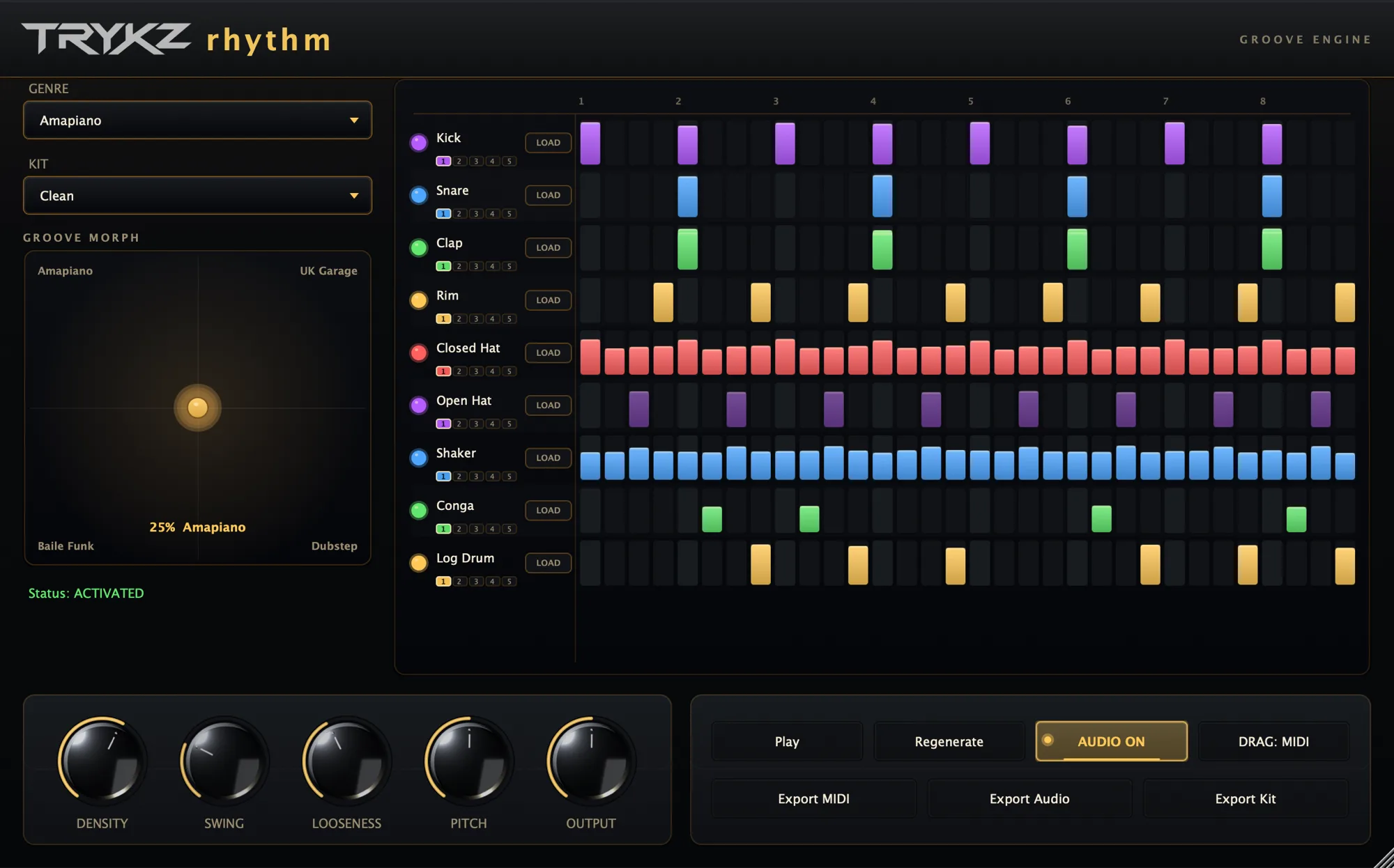 TRYKZ RHYTHM drum MIDI generator plugin interface